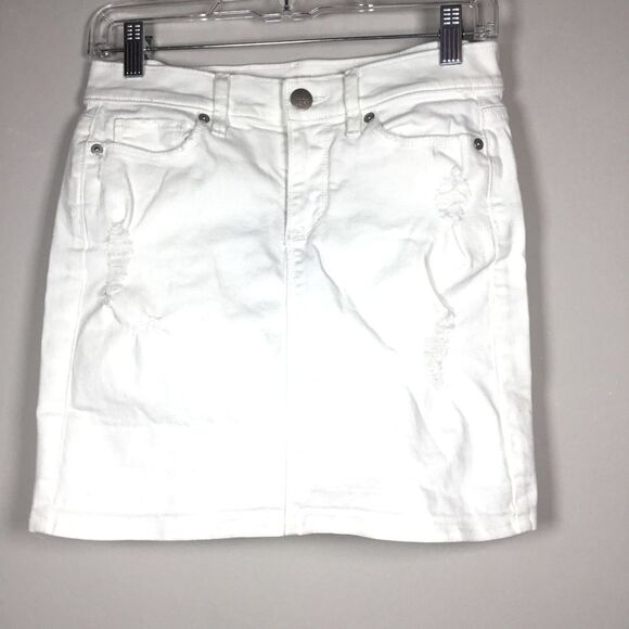Cotton spandex white mini denim skirt with distress belt loops beach summer W28 - Picture 1 of 4